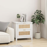 AILEEKISS Night Stand Set of 2 Rattan Nightstands with Wireless Charging Station, Wood Accent Bed Side End Tables with 2 Rattan Drawers, Modern Bedside Stand for Bedroom, Living Room (White) AILEEKISS