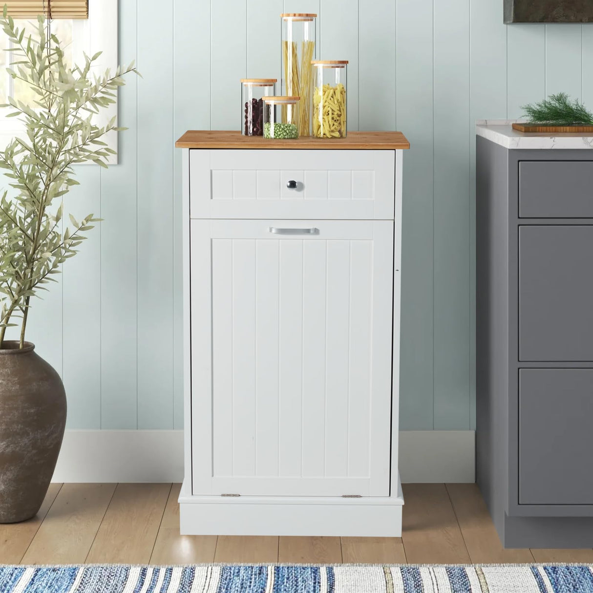 Mdeam Tilt Out Trash Cabinet 10 Gallon Hidden Trash Garbage Can Cabinet for Kitchen,Living Room,White Mdeam