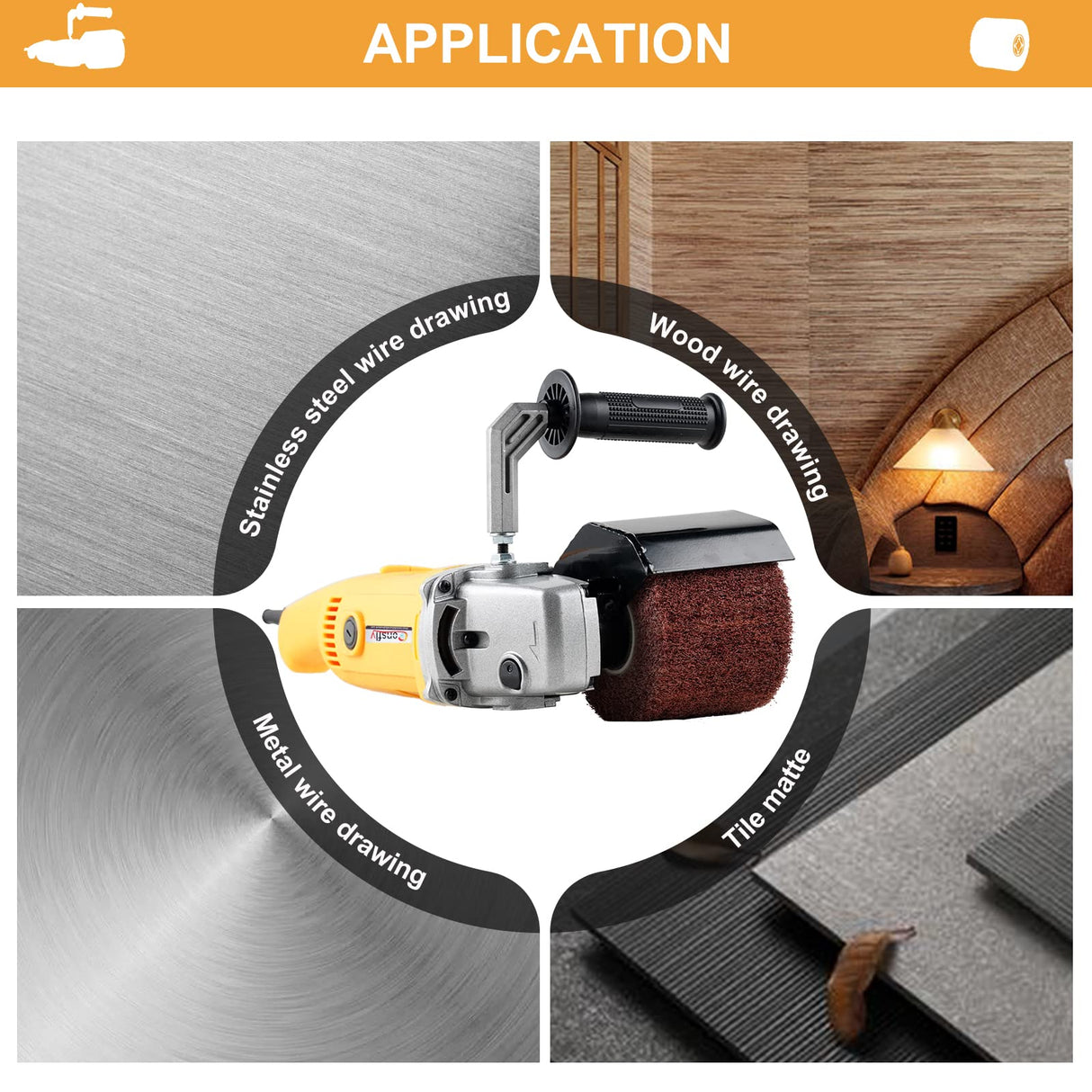 Burnishing Polishing Machine, 2200W Electric Wire Drawing Machine 110V Wheel Polisher Sander with 2 Wheels #80#180#, for Metal Stainless Steel Wood Polishing Consfly