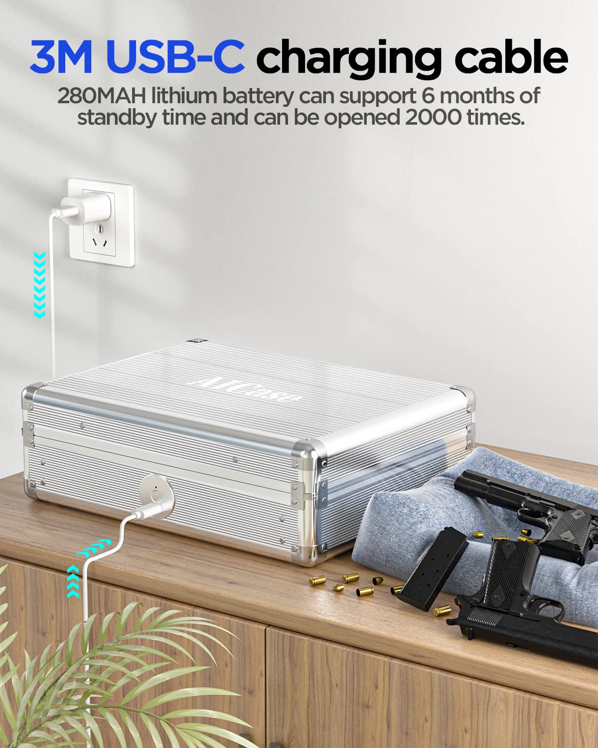 AICase Gun Safe for Pistols,Quick-Access Pistol Safe for Multiple Handguns with Biometric Fingerprint Lock/Morse Code, Smart Handgun Safe Gun Lock Box for Home Bedside Nightstand Car_1 AICase