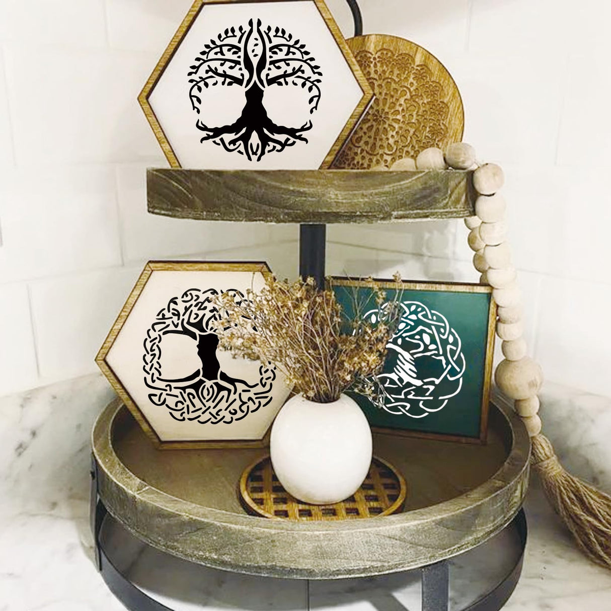 Small Stencils for Painting on Wood Reusable, 3 Inch Reusable Stencil for Craft Ornament Paint Template Stencils for Wall Card Rock Wood Signs Coasters Canvas Home Decor(Tree) Hosomono