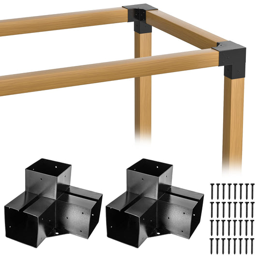 FMhotu DIY Pergola Brackets kit with Screws, 2 Pack 3-Way Right Angle Corner Bracket for 6x6(Inner Size 5.6"*5.6") Lumber, Black Powder-Coated Steel Pergola/Gazebo Kit for 6x6 Wood Posts