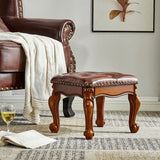 ZIRKOOON Wooden Foot Stool Square Rubberwood Ottoman Footrest Leather Cushion Sofa Stool for Living Room, Bedroom, Simple Assembly (Brown) ZIRKOOON