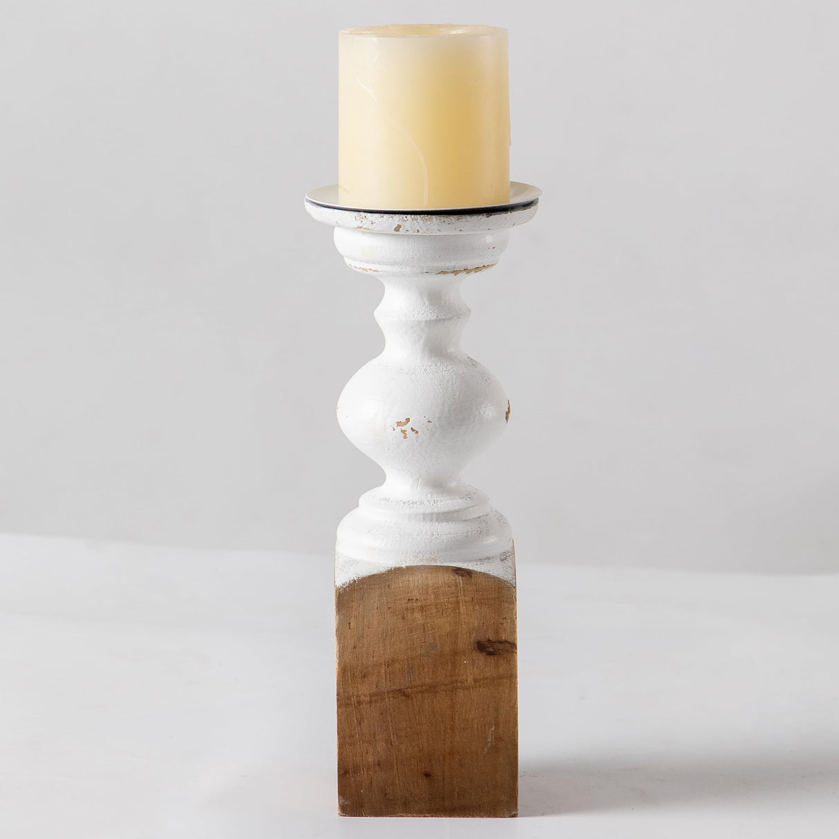 SOFE Wood Farmhouse Candle Holders, 11" Tall White Candle Holders for Pillar Candles, Rustic Candle Stand for Mantel, Coffee Centerpiece Table Decorations, Living Room, Dining Room Decor SOFE