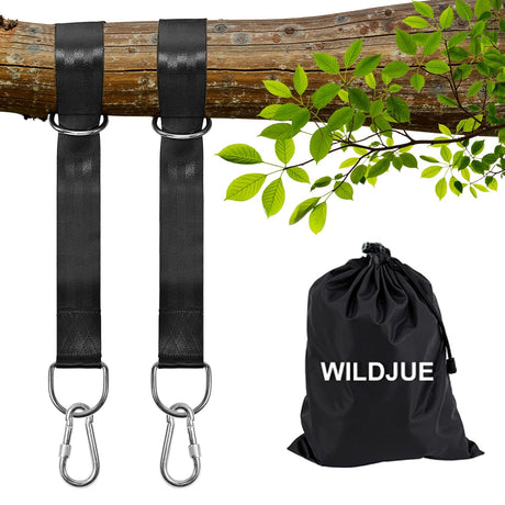 Tree Swing Hanging Straps Kit Holds 2000 lbs,5ft Extra Long Straps Strap with Safer Lock Snap Carabiner Hooks Perfect for Tree Swing & Hammocks, Carry Pouch Easy Fast Installation (5 ft) WILDJUE