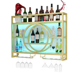 Wine Rack Wall Mounted with Wine Glass Rack Floating Bar Shelves for Liquor Bottles with LED Light Liquor Bottle Display Shelf Wall Bar Cabinet Mini Bar for Home Bar Dining Room Kitchen Living Room(Go WXZXWXZX