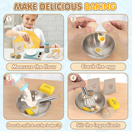 Lehoo Castle Wooden Play Food Set for Kids, Play Kitchen Accessories, Pretend Baking Playset, Cupcakes and Cookie Maker Toys, Preschool Cooking Toys for Toddlers Boys Girls Ages 3+ Lehoo Castle