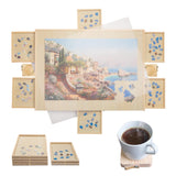 Gondola 1500 Pieces Puzzle Board with Mug Holders, 6 Drawers and Cover, Sturdy Jigsaw Puzzle Table Tray, 26"x35" Portable Wooden Jigsaw Puzzles Accessories, Jig Saw Home Holder Organizer Boards Gondola