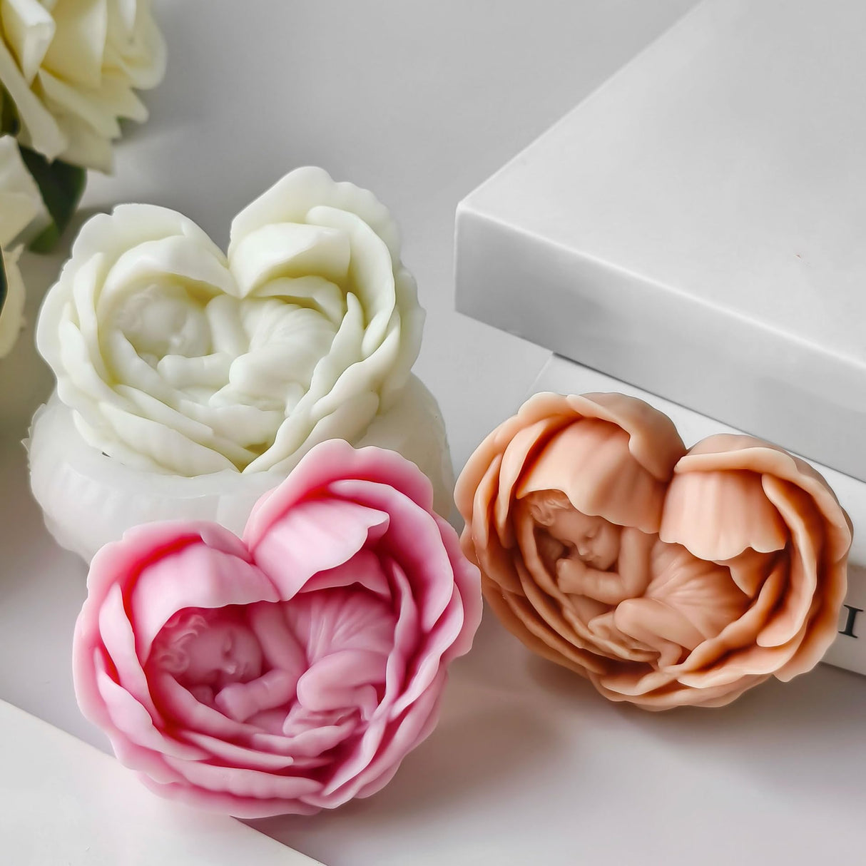 Heart Rose Flower Succulent Candle Mold - Baby Style - Resin Casting Silicone Molds for Home Decor & Candle Making Wave Spiral Mold ESEDAGE