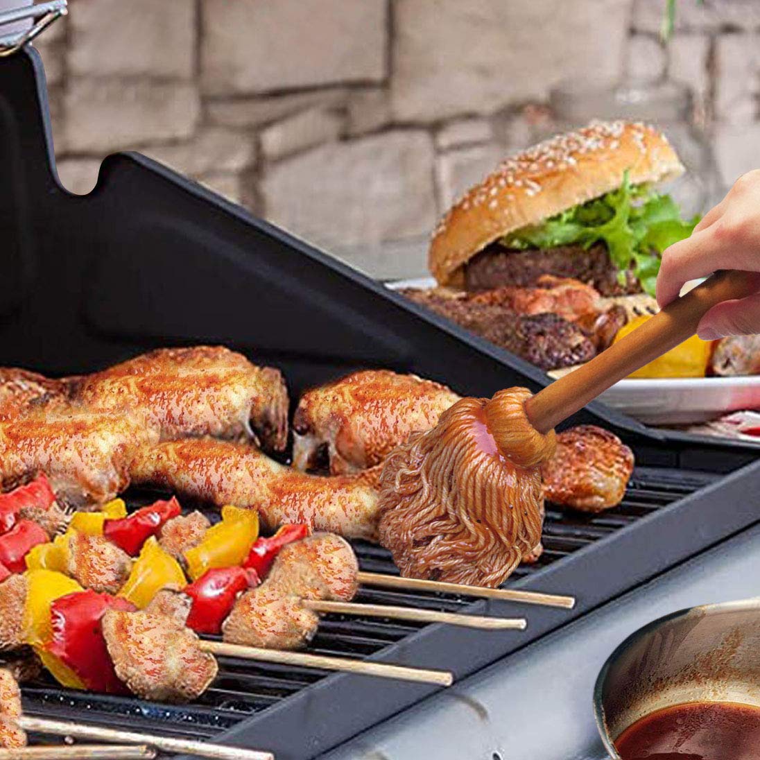 12" BBQ Sauce Basting Mops & Brushes for Roasting or Grilling, Apply Barbeque, Marinade or Glazing, Cotton Fiber Head and Hardwood Handle, Dish Mop Style, Perfect for Cooking or Cleaning - Pack of 3 TOPULORS