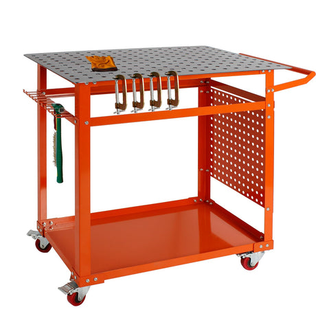 Welding Table Welding Cart 32''×24'',1200lbs Load Capacity Industrial Workbench with 5/8'' Holes Fixture Table with Wheels SGOLAN