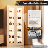 VINGLI Lockable Display Cabinet with Glass Doors & 5 Adjustable Shelves, 71" Tall White Metal Storage Cabinet Curio Liquor, Bookshelf Bookcase for Home Office Living Room Pantry Garage VINGLI