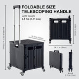 MACOPRO Folding Utility Cart Portable Rolling Crate Handcart Shopping Trolley Collapsible Tool Box, with Lid, Basket on 4 Rotate Wheels, for Grocery, Office, Luggage, Teacher (Black) MACOPRO