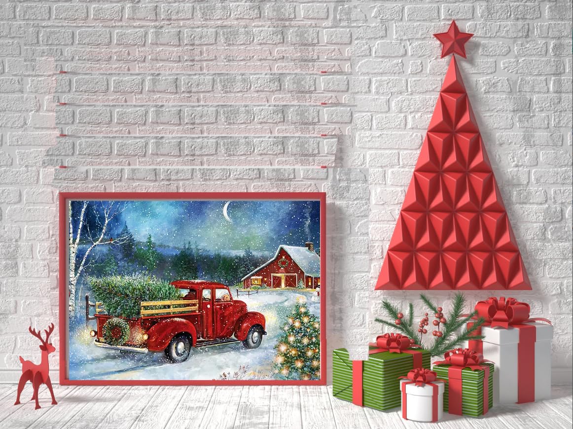 Apomelo Diamond Art Painting Kit Christmas Tree Vintage Truck Diamond Art Christmas DIY Diamond Picture Kit for Adults,Christmas Eve,12 * 16 inches Apomelo