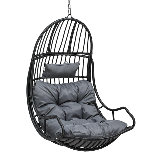 YITAHOME Hanging Egg Swing Chair Egg Chair Wicker Indoor Outdoor Hammock Egg Chair with Cushions 330lbs for Patio, Bedroom, Garden and Balcony, Black(Stand not Included)