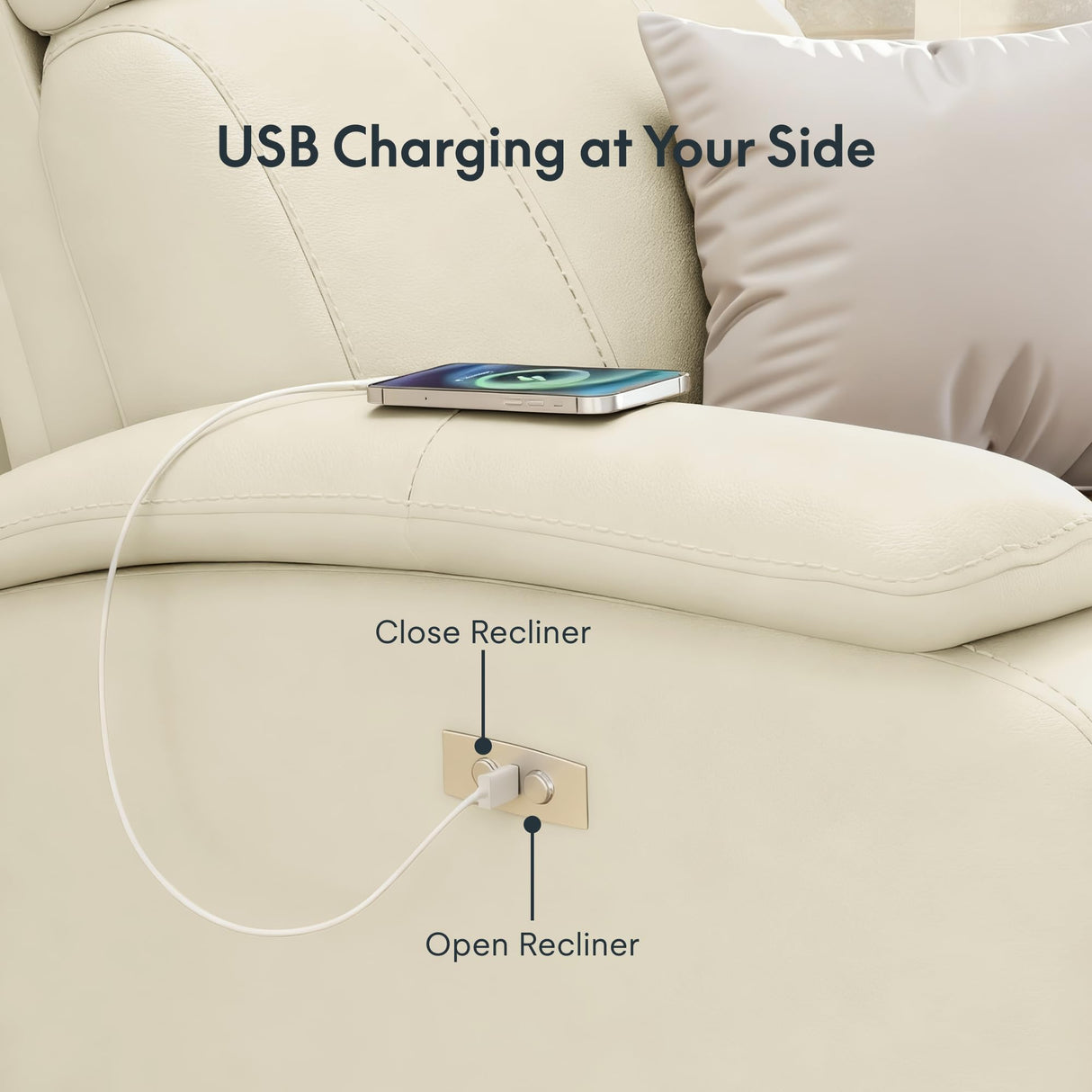 FLEXISPOT X3 Power Recliner Chair, Adjustable Electric Recliner with USB Port, Thick Cushion & Padded Back, Comfortable Faux Leather Chair for Adults, Living Room, Nursery, Home Theater (White) FLEXISPOT