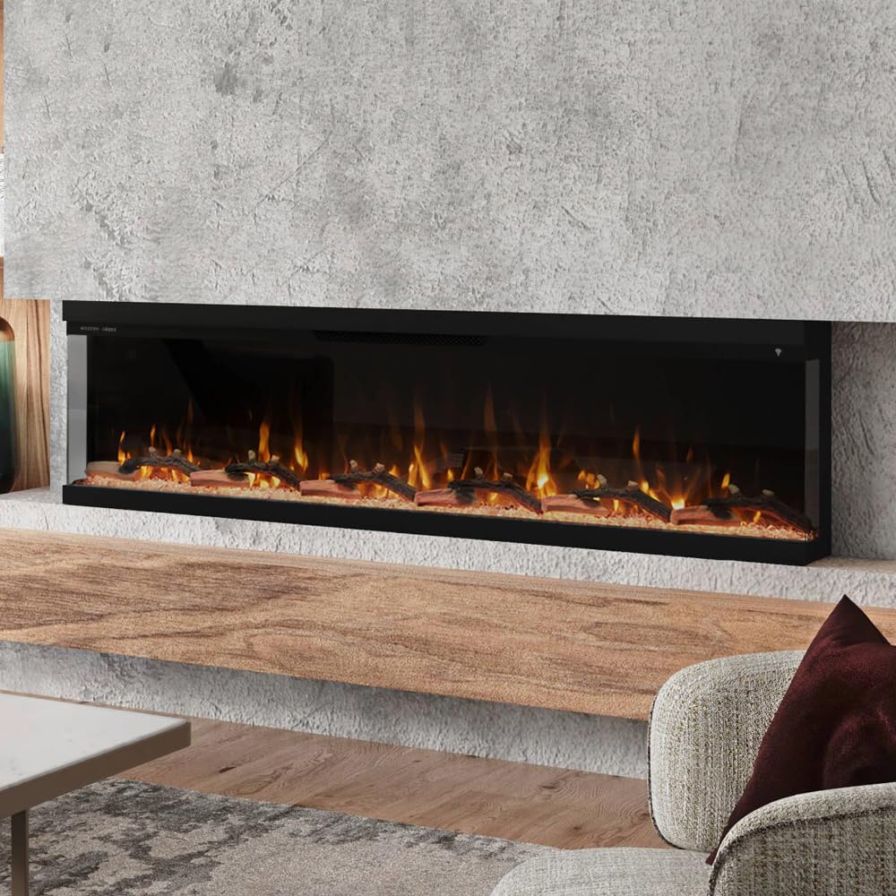 Modern Ember Skyline 72 Inch Linear Multi-Sided 3D Wi-Fi Smart Electric Fireplace - 1,000+ Flame & Ember Bed Color Combinations, Fully or Partially Recessed | Works with Alexa and Google Assistant