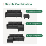 HONBAY Convertible Sectional Sofa, L Shaped Couch with Reversible Chaise for Small Space, Black HONBAY