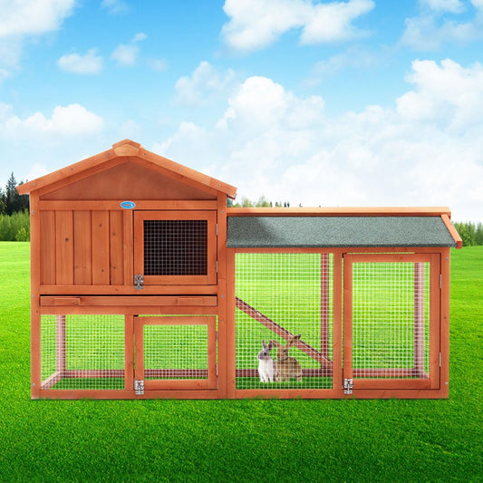 COZIWOW Fashion Durable Wooden Rabbit Hutch Indoor with Removable Tray & Ramp, Bunny Cage Outdoor, Small Animal Houses & Habitats with Waterproof Roof Rabbit Cage(Orange) - WoodArtSupply