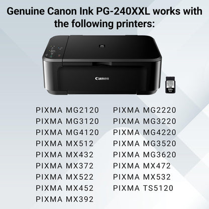 Canon PG-240 XXL Genuine Black Ink Cartridge, Compatible with MG2120/3120/4120, MX512/432/472/372/392/522/532/452, MG2220/3220/4220/3520/3620, TS5120