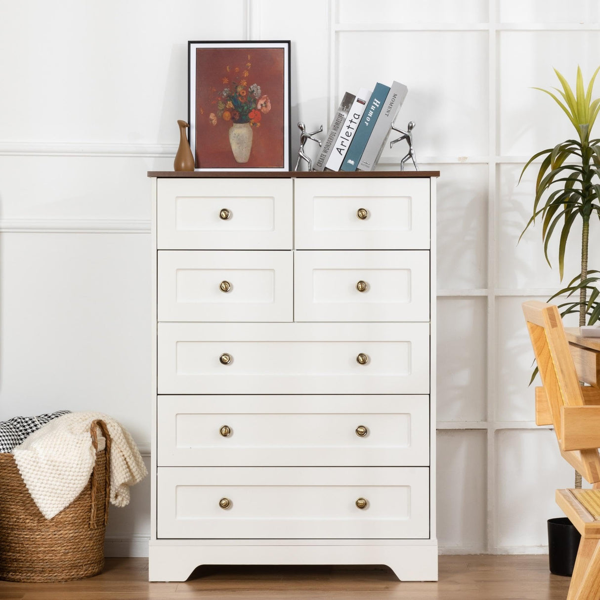 spanspace 7 Drawers Tall Dressers for Bedroom, 44" Wood Chest of Drawers with Metal Handle, Farmhouse Dresser for Living Room, Hallway spanspace