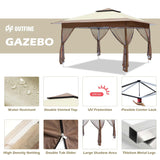 OUTFINE 12'x12' Gazebo Outdoor Pop up Canopy Tent with Curtains and Shelter for Patio, Party & Backyard (Khaki) OUTFINE