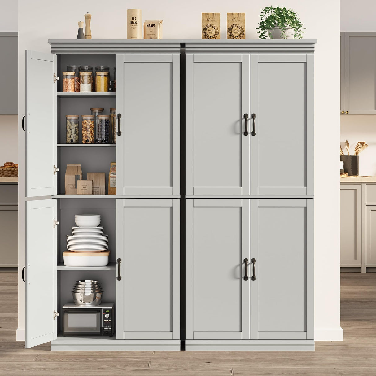 GarveeHome Pantry Cabinet, Freestanding Kitchen Pantry Storage Cabinet,70" Cupboard, Tall Storage Cabinet with Doors and Adjustable Shelves, for Bathroom, Dining Room, Living Room, Gray GarveeHome