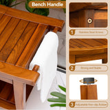 TEAKMAMA Teak Shower Bench with Handles 20" Waterproof Bathing Teak Wood Bench Shower Stool with Storage Towel Shelf Bath Stool for Indoor Use Easy Assembly TEAKMAMA