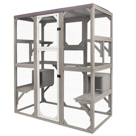 PetsCosset 67.7" Catio Outdoor Cat Enclosures,Large Cat Catio for Indoor, Catio Attach to Cat Window,Wooden Outside Cat Patio with Resting Room,Removable Sun Protection and Waterproof Roof PetsCosset