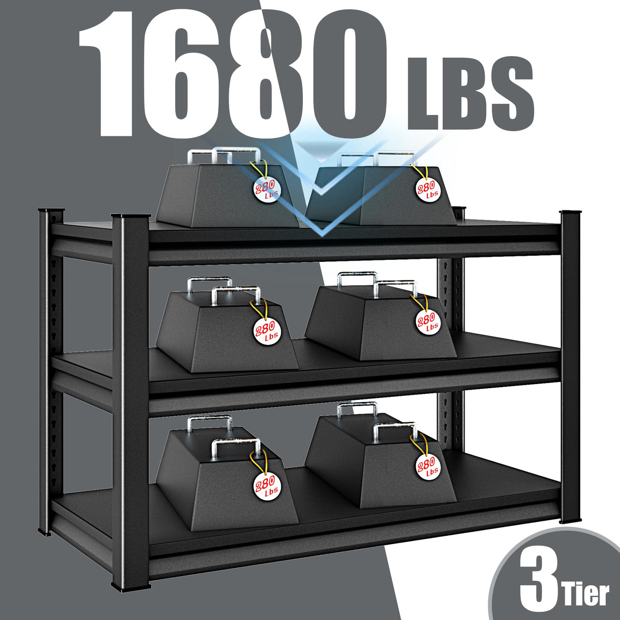 Rufokisa 48" W 3-Tier Garage Shelving Heavy Duty, 1680LBS Loads Garage Storage Shelves, Metal Shelving Units and Storage Racks, Industrial Utility Shelf Heavy Duty,48" Wx16 Dx39 H, Black Rufokisa