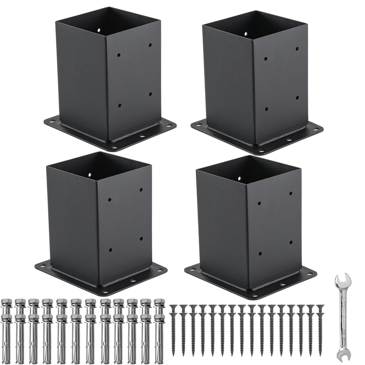 Nrspp 4x4 Post Base, 4 Sets Post Anchor, (Inner Size 3.6"x3.6") Black Metal Powder-Coated Deck Post Base Support for Outdoor Fence,Mailbox,Pergola Brackets Fence Kit Nrspp