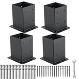 Nrspp 4x4 Post Base, 4 Sets Post Anchor, (Inner Size 3.6"x3.6") Black Metal Powder-Coated Deck Post Base Support for Outdoor Fence,Mailbox,Pergola Brackets Fence Kit Nrspp