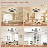 VOLISUN Low Profile Ceiling Fans with Lights and Remote, 23.6in Flush Mount Ceiling Fans with Light, 3000K-6500K Dimmable Fandelier LED Fan Light, Black Bladeless Ceiling Fans with Lights for Bedroom VOLISUN