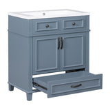 Merax 30 Inch Bathroom Vanity with Sink, Modern Single Sink Bathroom Storage Cabinet with 2 Doors & 2 Drawers, Quick Assembly Bathroom Vanities, Solid Wood Construction, White Sink Top with 3 Holes Merax
