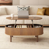 Ludatido 39 Inch Lift Top Coffee Table with 3 Storage for Living Room, Oval Coffee Table with Hidden Compartment, Fully Wooden Center Easy to Assembled for Home Living Room Office Brown Ludatido