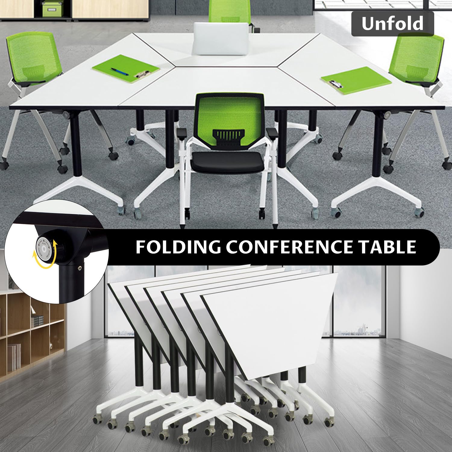 Folding Conference Table,Large Conference Meeting Table for 8 People,Modern Mobile Training Table with Wheels,Rolling Conference Room Tables with Metal Frame,Meeting Seminar Table 47.2x23.6x2 - WoodArtSupply