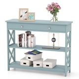 GOFLAME 3-Tier Sofa Tables, Long Narrow Console Table with Large Drawer & 2 Open Storage Shelves, Wooden Entry Table, Modern Entryway Table with Storage for Living Room, Entryway, Hallway (Green) GOFLAME