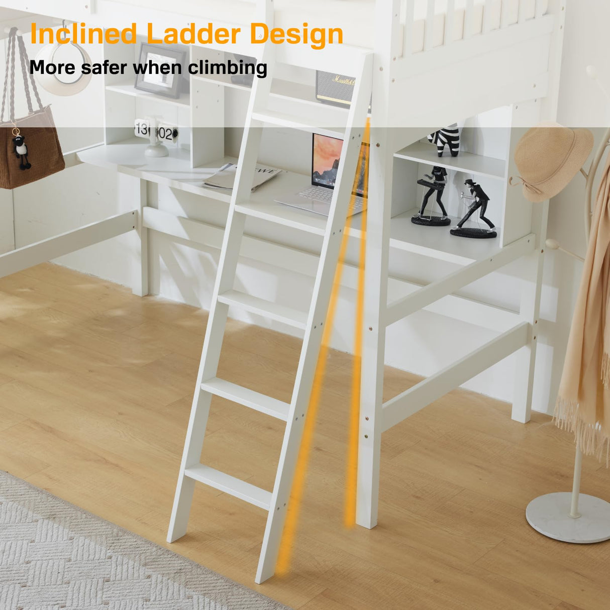 VINGLI Space-Saving Twin Loft Bed with Desk & Bookshelf for Kids and Teens VINGLI