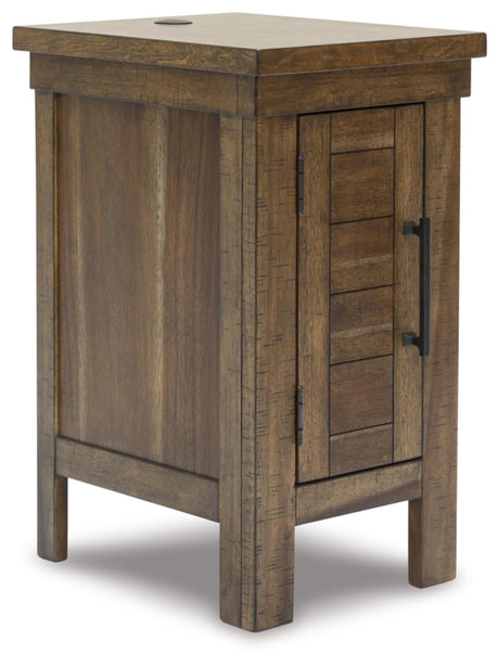 Signature Design by Ashley Moriville Rustic Farmhouse End Table with 1 Cabinet Door and USB Ports, Brown Signature Design by Ashley