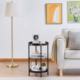 Dulcii Side Table, Round End Table with 3 Storage Shelves for Living Room, Bedroom, Nightstand with Steel Frame for Small Spaces, Industrial Round Sofa Table, Outdoor Accent Coffee Table, Rustic Brown Dulcii