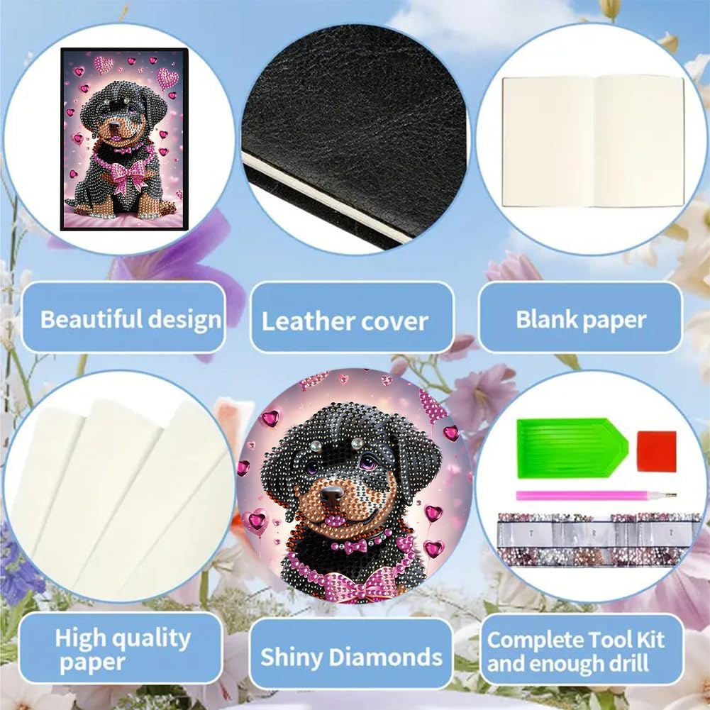 Puppy 5D Diamond Painting Notebook Art Kits for Adults Beginners Diamond Painting Sketchbook Dots Art Journal with Lined Pages Accessories Gift Box A5 Leather Crafts Projects Generic