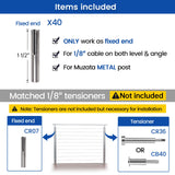 Muzata 40 Pack 1/8" Invisible Cable Railing Kit Hardware Cable Railing Toggle Anchor Terminal Fixed End for Metal Post T316 Stainless Steel Stair Angle Adjustable Deck One-Post Corner CR07 Muzata