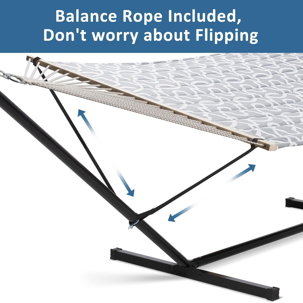 SUNCREAT 55 Inch Extra Large Double Hammock with Stand, 475lbs Capacity, Outdoor Portable Hammock with Hardwood Spreader Bar, Extra Large Pillow, Grey SUNCREAT