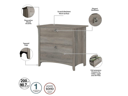 Bush Business Furniture Salinas 60W L-Shaped Desk Set with Hutch, File Cabinet & Bookcase in Driftwood Gray - WoodArtSupply