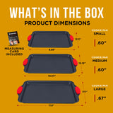 Baking Pan Set – 3 Piece Cookie Sheet – Deluxe Black Non-Stick Carbon Steel – Silicone Handles – Commercial Grade Restaurant Quality – PFOA PFOS and PTFE Free by Bakken BAKKENMASTER