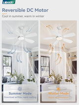 LEDIARY Ceiling Fans with Lights,42 inch Ceiling Fans with Lights and Remote,3CCT,6 Speeds,Reversible DC Motor,Noiseless,Small White Ceiling Fan for Bedroom Farmhouse and Patio,Indoor/Outdoor Use LEDIARY