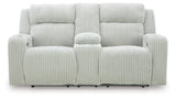 Signature Design by Ashley Broad Cove Modern Power Reclining Loveseat with Console, Adjustable Headrest and LED Lights, White Signature Design by Ashley
