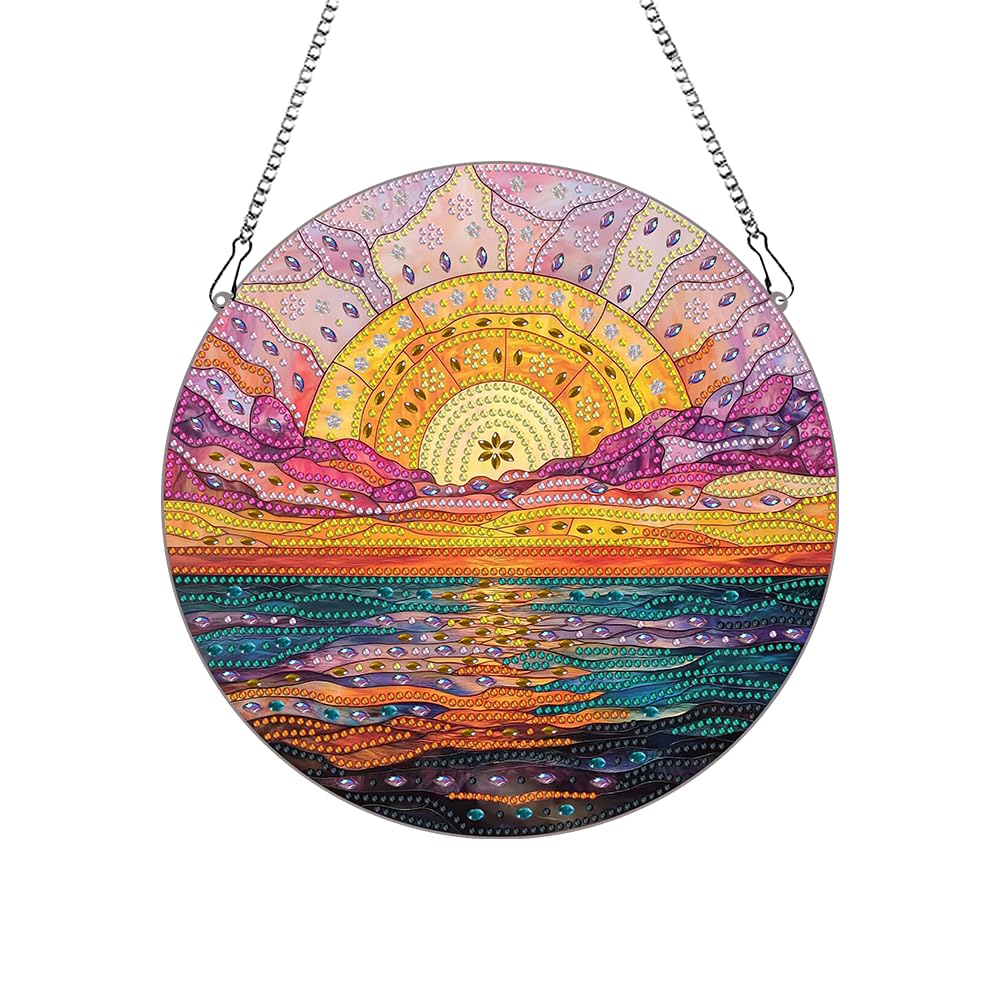 hospitian DIY Hanging Diamond Art Pendant Painting Kit Landscape,Sea Sunset Diamond Painting Kits for Adults,Special Crystal Gem Craft Painting Kit Ornament 9.4x9.4inch hospitian