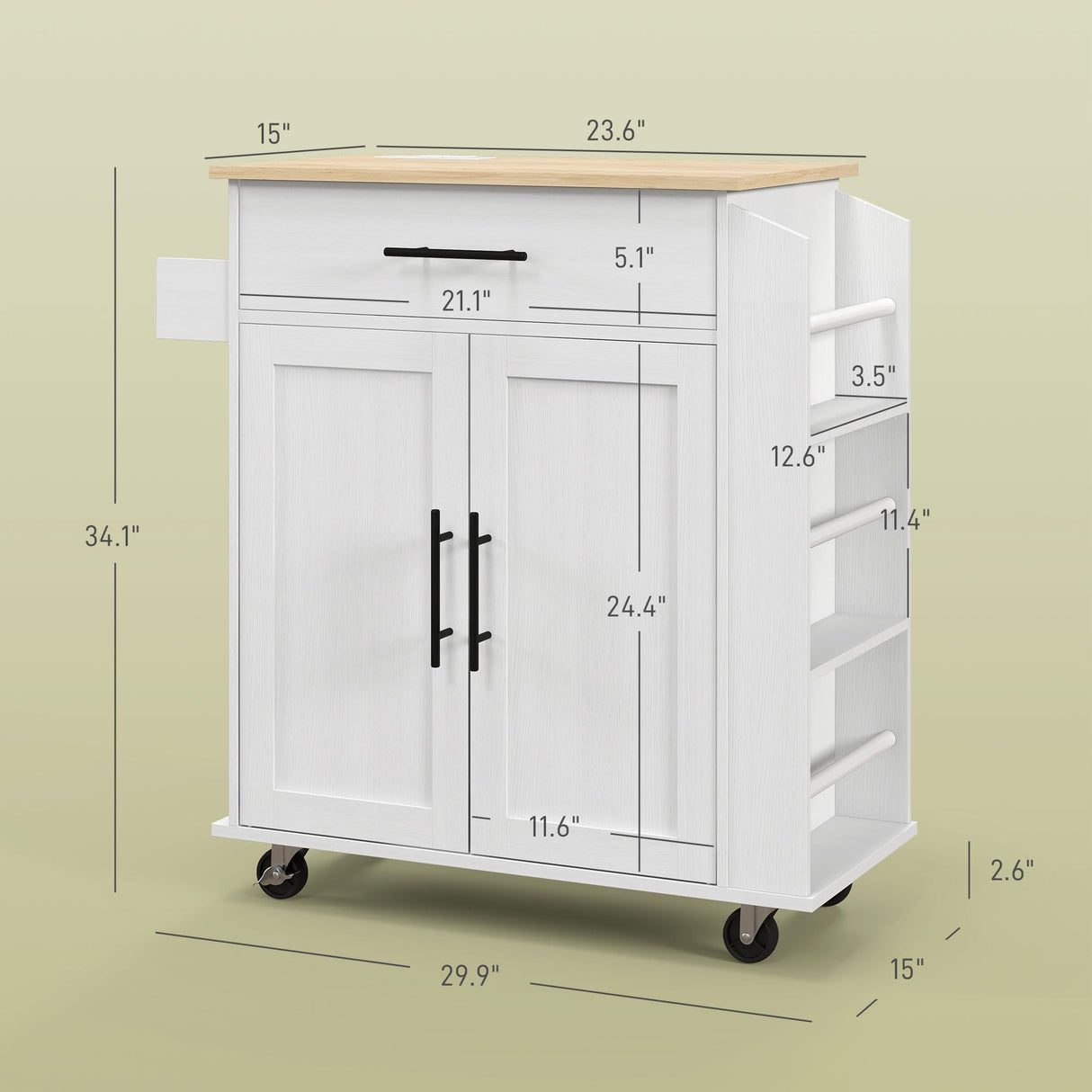 HOMCOM Kitchen Island with Storage, Rolling Kitchen Cart with AC Outlets and USB Ports, Microwave Stand with Towel and Spice Rack, White HOMCOM