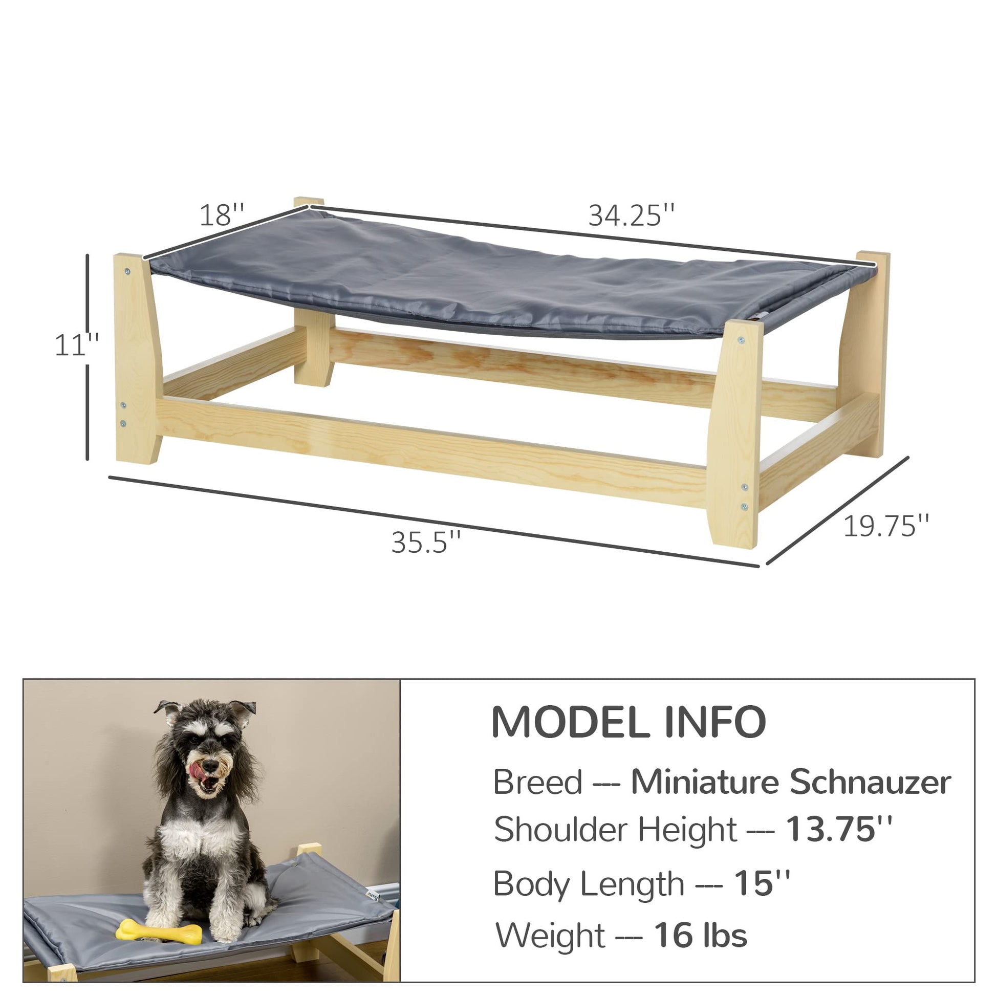 PawHut Raised Pet Bed Wooden Frame Dog Cot with Washable Cushion for Small Medium Sized Dogs Indoor Outdoor, 35.5" x 20" x 11" - WoodArtSupply